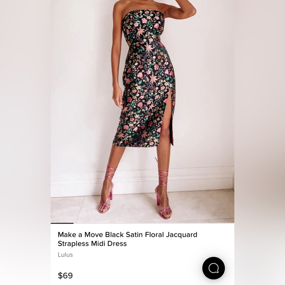 NWT Lulu’s Strapless Satin Jacquard Midi Dress